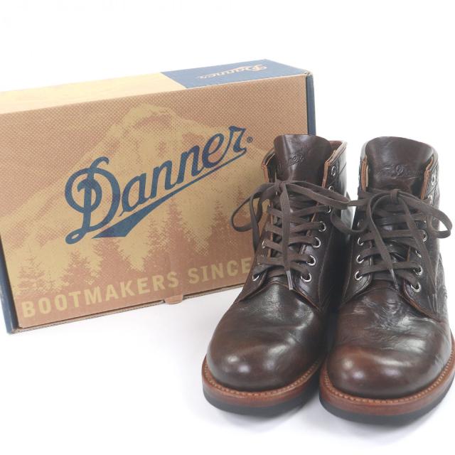 良品□Danner ダナー D511010 ロゴ型押し コードバン レースアップ アンクルブーツ タンカーブーツ レザーブーツ ブラウン 7 箱付 メンズ