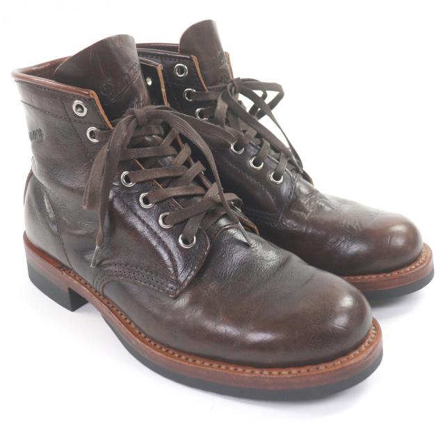 良品□Danner ダナー D511010 ロゴ型押し コードバン レースアップ アンクルブーツ タンカーブーツ レザーブーツ ブラウン 7 箱付 メンズ