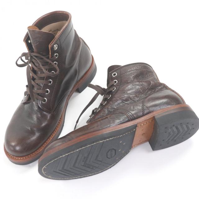 良品□Danner ダナー D511010 ロゴ型押し コードバン レースアップ アンクルブーツ タンカーブーツ レザーブーツ ブラウン 7 箱付 メンズ