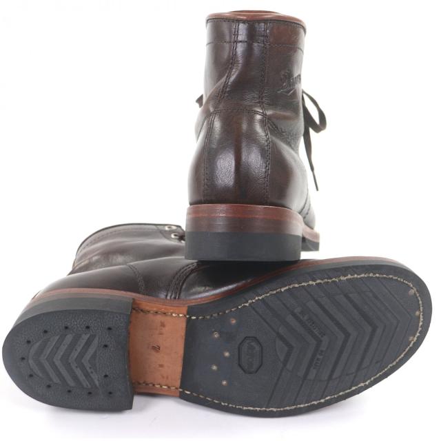 良品□Danner ダナー D511010 ロゴ型押し コードバン レースアップ アンクルブーツ タンカーブーツ レザーブーツ ブラウン 7 箱付 メンズ