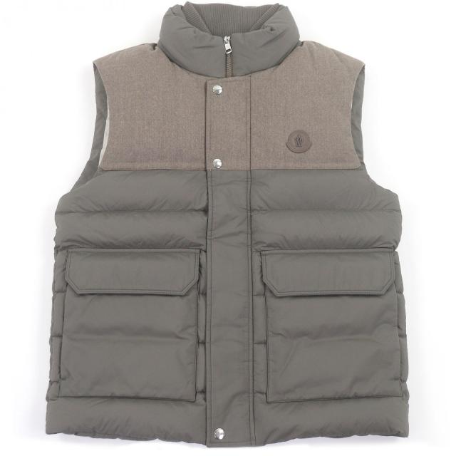極美品□MONCLER モンクレール 23AW RANCE GIUBBOTTO ロゴワッペン 素材切替 ダウンベスト ジレ カーキ ブラウン 1 正規品 メンズ