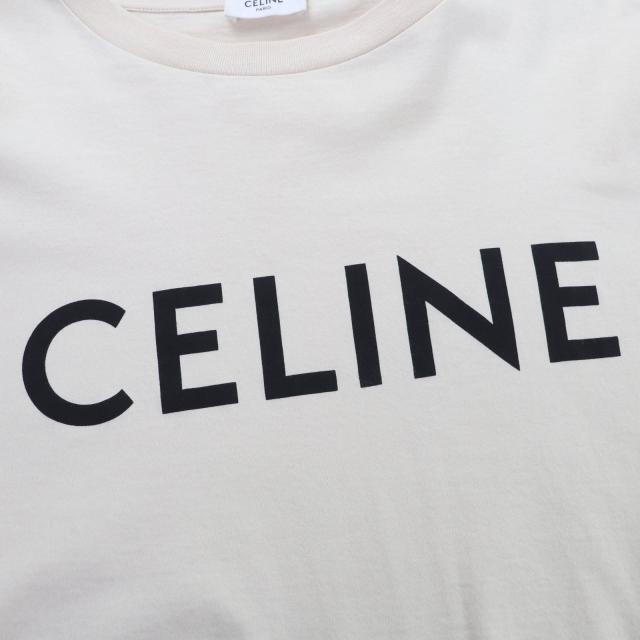 美品☆CELINE セリーヌ 2X761671Q コットン100％ ロゴ入り クロップド丈 半袖Ｔシャツ ベージュ XS イタリア製 正規品 レディース_4