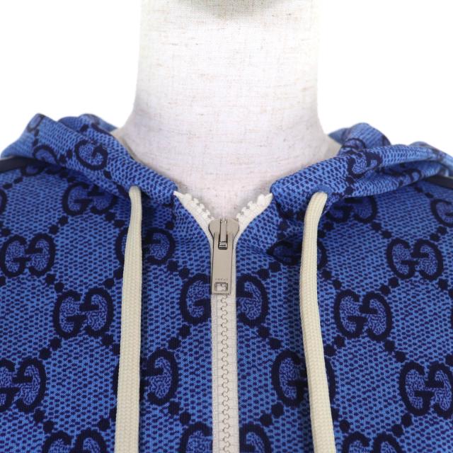 未使用品◇GUCCI グッチ 550604 GGテクニカル バックプリーツ ジャージー パーカー ブラウン ブルー系 M ハンガー付き イタリア製 正規品_3