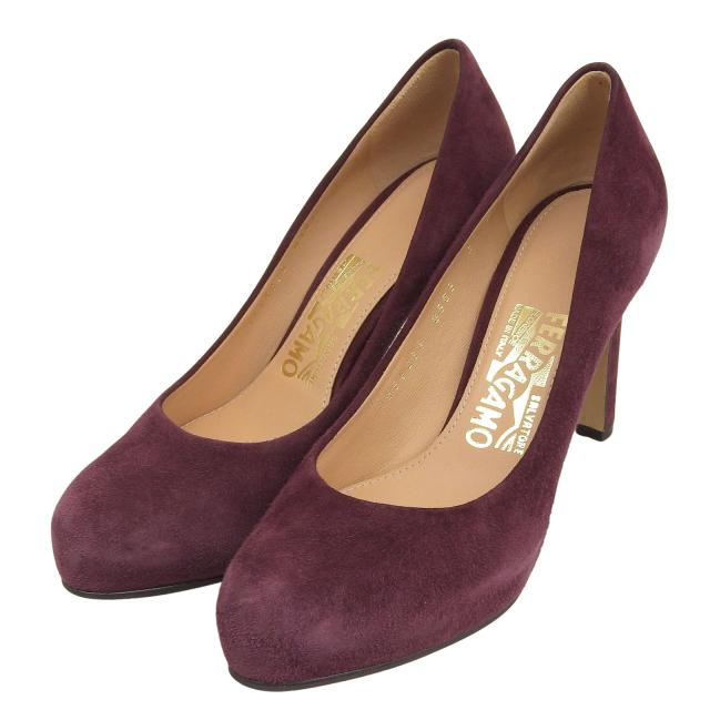 未使用品▲Salvatore Ferragamo サルヴァトーレフェラガモ ラウンドトゥ スエードレザー パンプス ワインレッド系 5 箱・保存袋付き 伊製