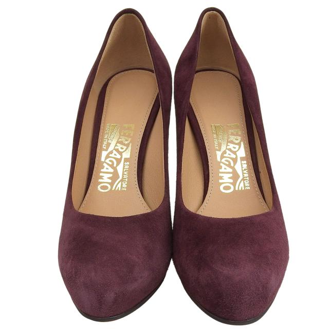 未使用品▲Salvatore Ferragamo サルヴァトーレフェラガモ ラウンドトゥ スエードレザー パンプス ワインレッド系 5 箱・保存袋付き 伊製_3