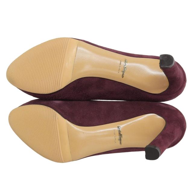 未使用品▲Salvatore Ferragamo サルヴァトーレフェラガモ ラウンドトゥ スエードレザー パンプス ワインレッド系 5 箱・保存袋付き 伊製_5