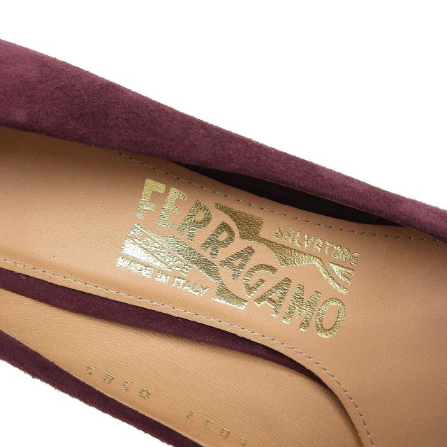 未使用品▲Salvatore Ferragamo サルヴァトーレフェラガモ ラウンドトゥ スエードレザー パンプス ワインレッド系 5 箱・保存袋付き 伊製_6
