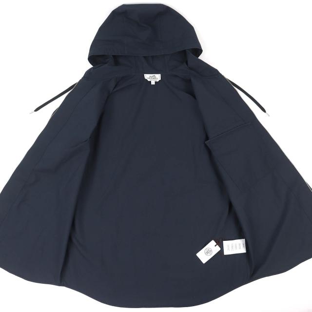 未使用品△HERMES エルメス H566160H2 コットン100％ ジップアップ フード付き ブルゾン ジャケット 薄手 ネイビー 15/38 仏製 正規品_3
