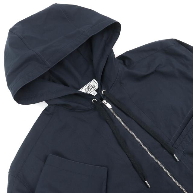 未使用品△HERMES エルメス H566160H2 コットン100％ ジップアップ フード付き ブルゾン ジャケット 薄手 ネイビー 15/38 仏製 正規品_2