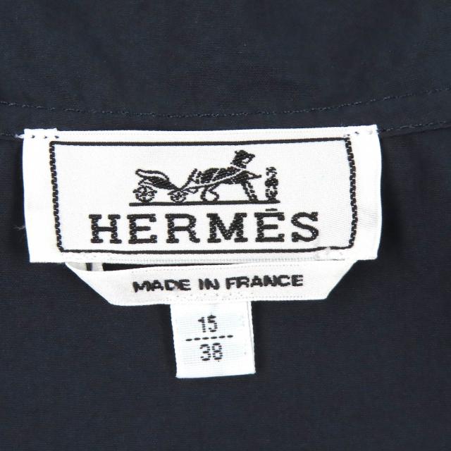 未使用品△HERMES エルメス H566160H2 コットン100％ ジップアップ フード付き ブルゾン ジャケット 薄手 ネイビー 15/38 仏製 正規品_5