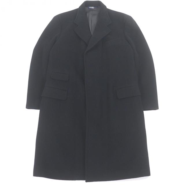 良品□POLO RALPH LAUREN ポロラルフローレン 毛100％ フライフロント チェスターコート ロングコート ブラック L 日本製 正規品 メンズ