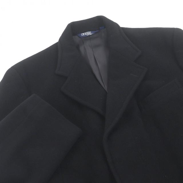 良品□POLO RALPH LAUREN ポロラルフローレン 毛100％ フライフロント チェスターコート ロングコート ブラック L 日本製 正規品 メンズ_1