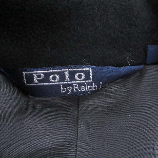 良品□POLO RALPH LAUREN ポロラルフローレン 毛100％ フライフロント チェスターコート ロングコート ブラック L 日本製 正規品 メンズ_5