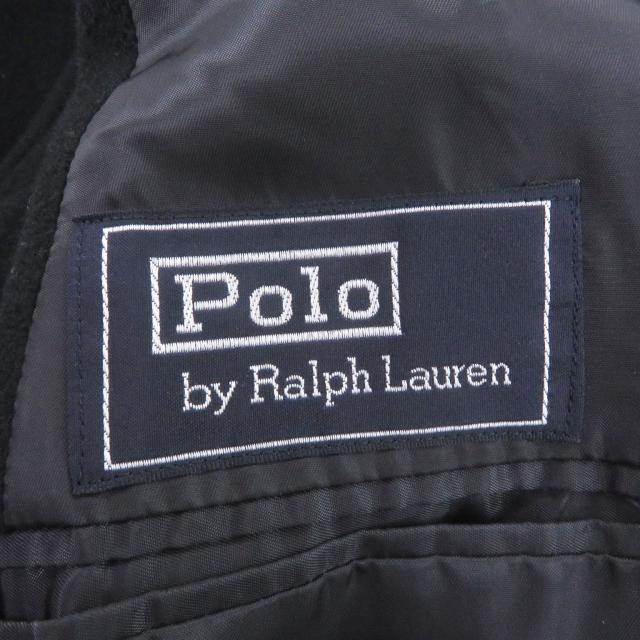 良品□POLO RALPH LAUREN ポロラルフローレン 毛100％ フライフロント チェスターコート ロングコート ブラック L 日本製 正規品 メンズ_6