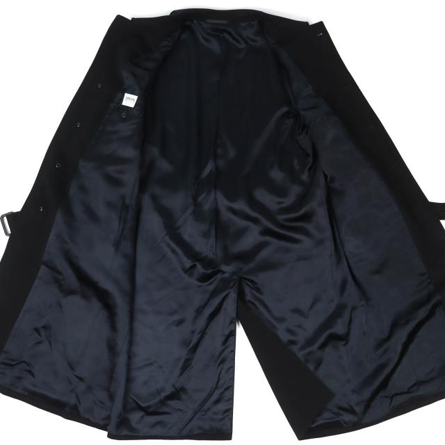 美品△ARMANI COLLEZIONI アルマーニコレッツォーニ ウール カシミヤ ベルト付き ロング ステンカラーコート ブラック 52 伊製 正規品_3