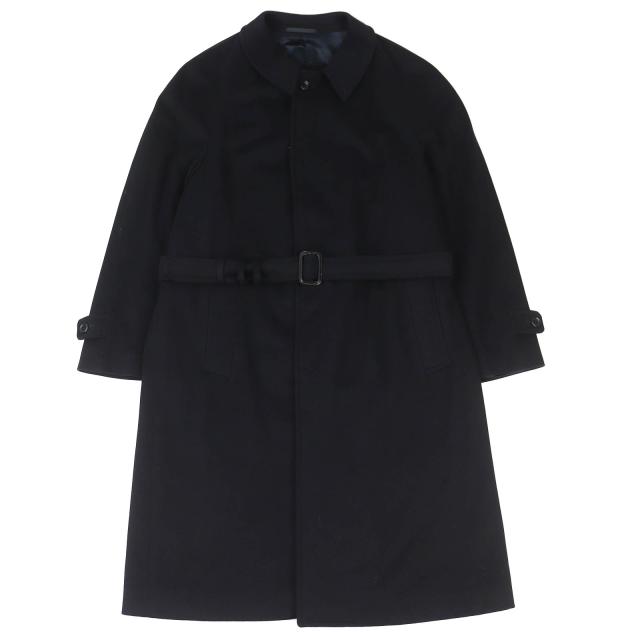 美品△ARMANI COLLEZIONI アルマーニコレッツォーニ ウール カシミヤ ベルト付き ロング ステンカラーコート ブラック 52 伊製 正規品