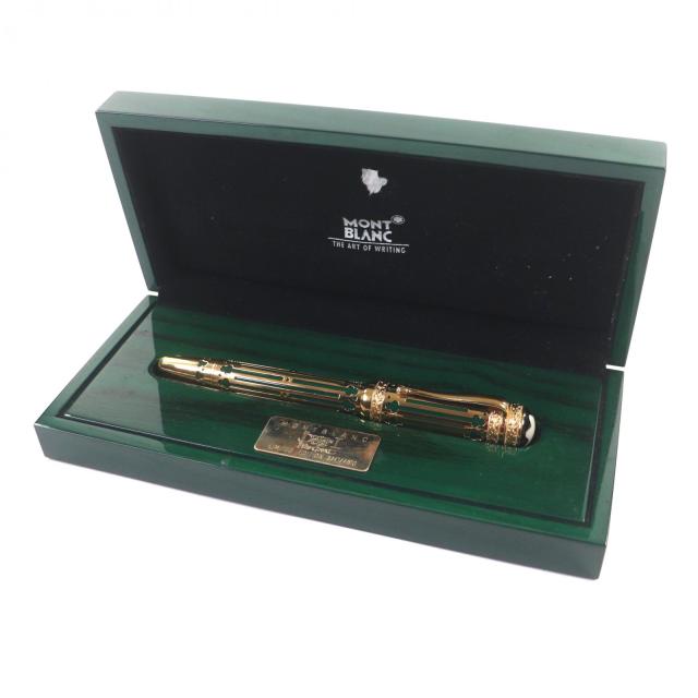 美品▼MONTBLANC モンブラン ヴィンテージ 18K Mニブ パトロンシリーズ 大帝ピョートルI世 1997 3741/4810 万年筆 ゴールド グリーン_1
