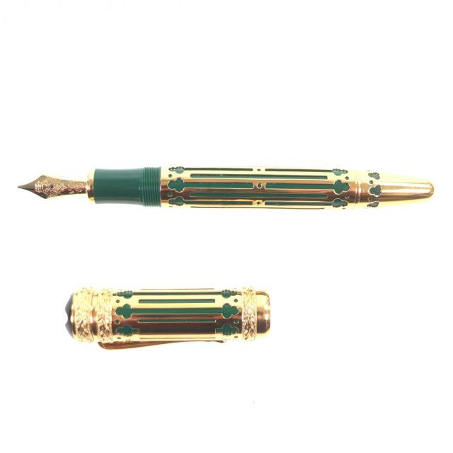 美品▼MONTBLANC モンブラン ヴィンテージ 18K Mニブ パトロンシリーズ 大帝ピョートルI世 1997 3741/4810 万年筆 ゴールド グリーン_3