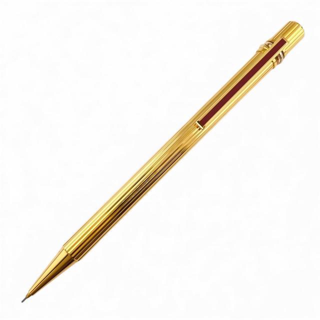極美品▲Cartier カルティエ マスト ドゥ カルティエ トリニティ ストライプ柄 シャープペンシル ゴールド ボルドー フランス製 メンズ