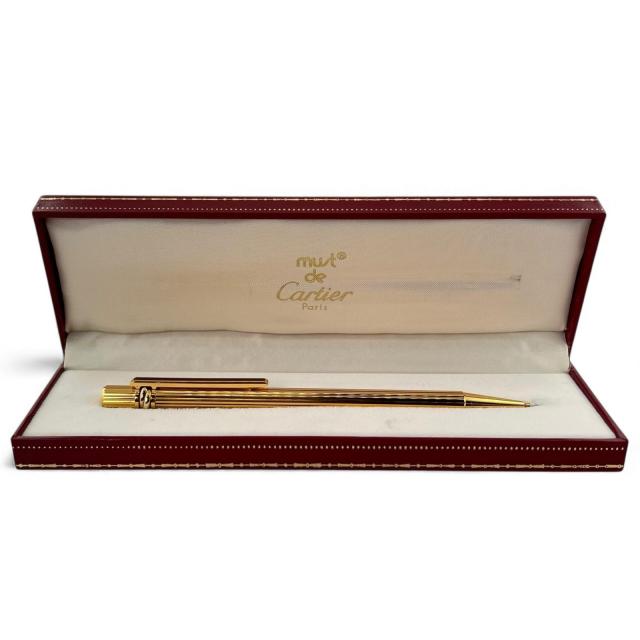 極美品▲Cartier カルティエ マスト ドゥ カルティエ トリニティ ストライプ柄 シャープペンシル ゴールド ボルドー フランス製 メンズ_1