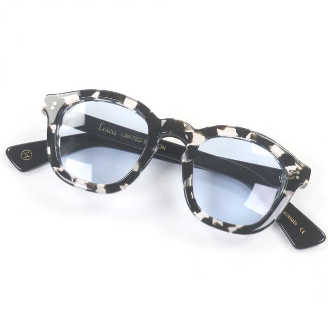 美品□Lesca Lunetier 2021年製 TRAP PANTO 8mm Upcycling Acetate LIMITED EDTION デッドストック素材使用 サングラス ブラック 度入り