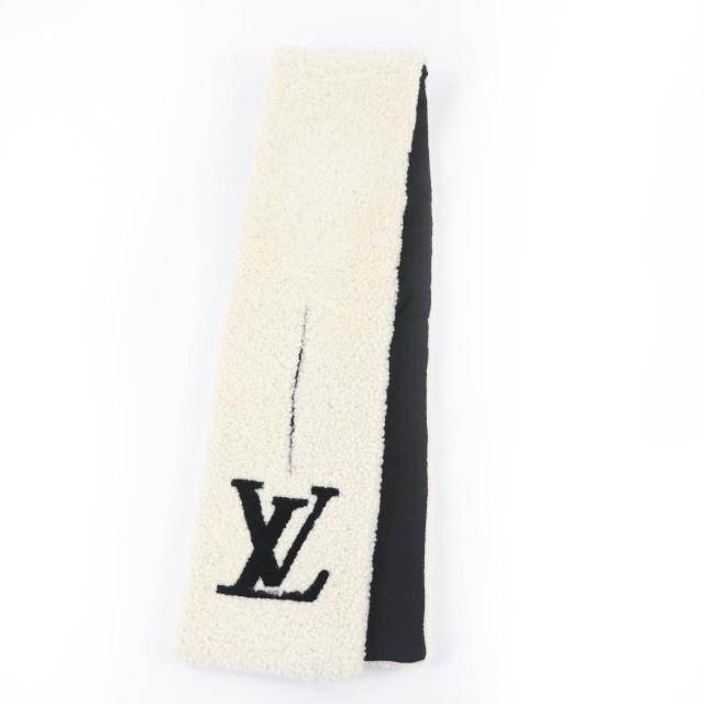 美品☆LOUIS VUITTON ルイヴィトン M77054 エシャルプ・シャーリング LVロゴ シアリングムートン マフラー アイボリー 伊製 正規品_1