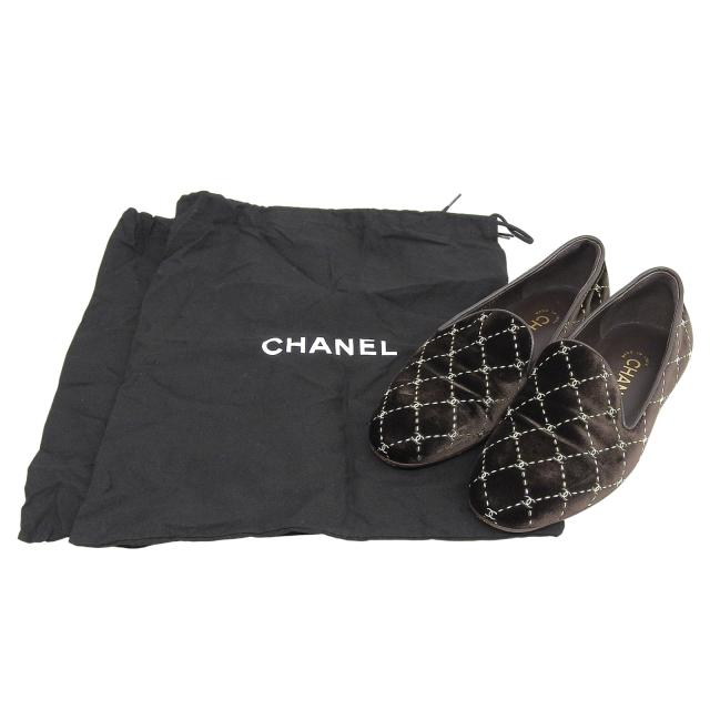 美品▲CHANEL シャネル G33126 マトラッセステッチ ココマーク ベロア オペラシューズ スリッポン ダークブラウン 35 保存袋付き 伊製_1