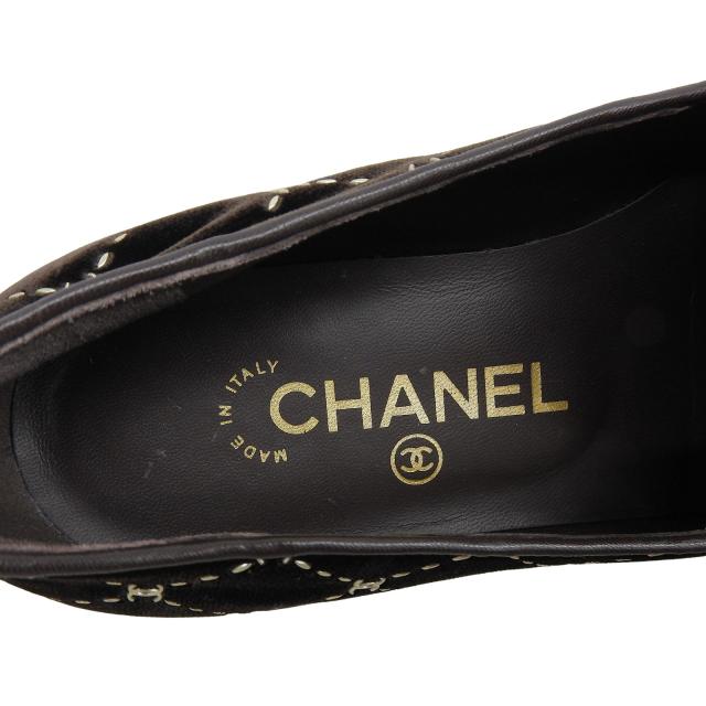 美品▲CHANEL シャネル G33126 マトラッセステッチ ココマーク ベロア オペラシューズ スリッポン ダークブラウン 35 保存袋付き 伊製_7