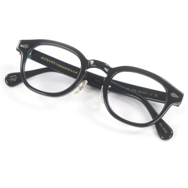美品□MOSCOT モスコット LEMTOSH ウェリントンフレーム メガネ 眼鏡 アイウェア ブラック 46□24-145 度入り 箱・ケース付き メンズ