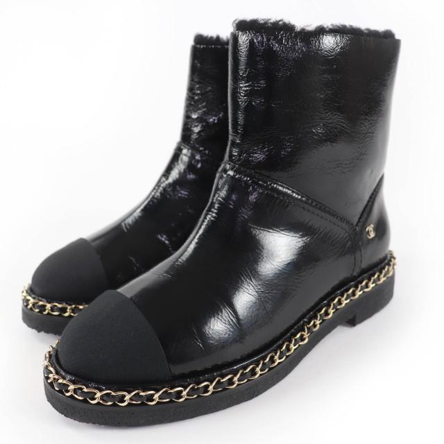 極美品☆CHANEL シャネル G34113 ココマーク ボア レザー ショートブーツ ブラック 36 箱・保存袋付き イタリア製 レディース