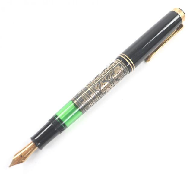 美品□PERIKAN ペリカン M700 トレド GP×レジン ペン先18K Mニブ 最初期型 キャップ 万年筆 ブラック ゴールド グレー ケース付 メンズ