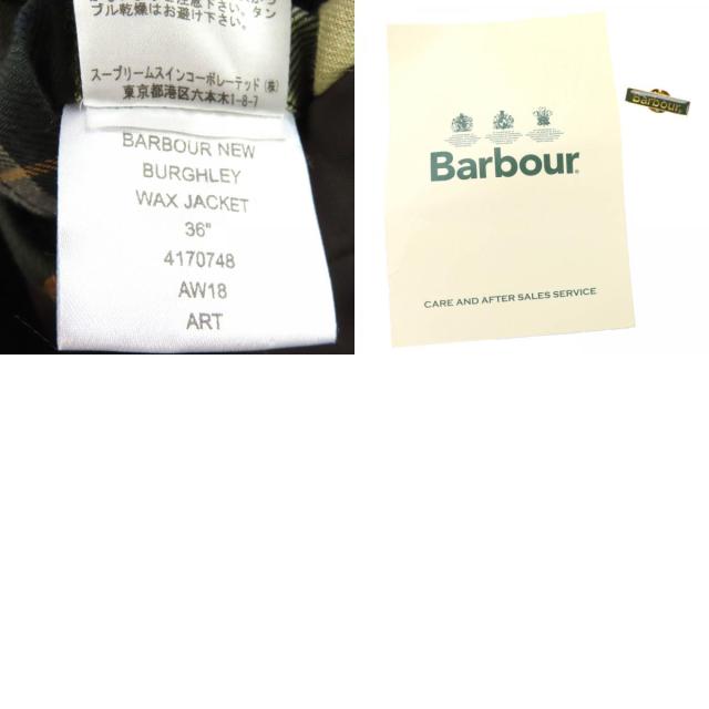 美品△Barbour バブアー NEW BURGHLEY WAX JACKET コットン100％ 裏地チェック柄 オイルド コート カーキ系 36 正規品 メンズ_9