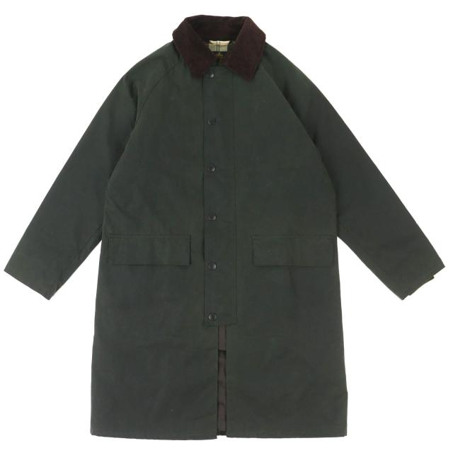 美品△Barbour バブアー NEW BURGHLEY WAX JACKET コットン100％ 裏地チェック柄 オイルド コート カーキ系 36 正規品 メンズ