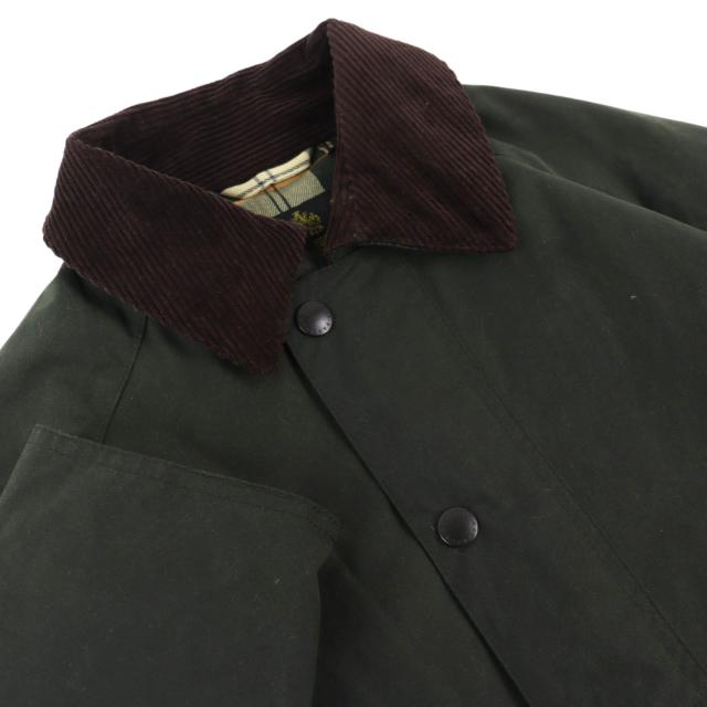 美品△Barbour バブアー NEW BURGHLEY WAX JACKET コットン100％ 裏地チェック柄 オイルド コート カーキ系 36 正規品 メンズ_3