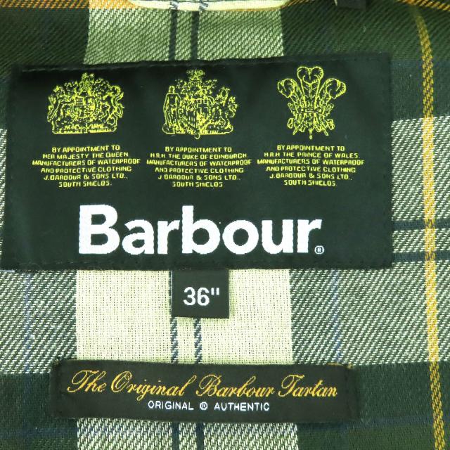 美品△Barbour バブアー NEW BURGHLEY WAX JACKET コットン100％ 裏地チェック柄 オイルド コート カーキ系 36 正規品 メンズ_6