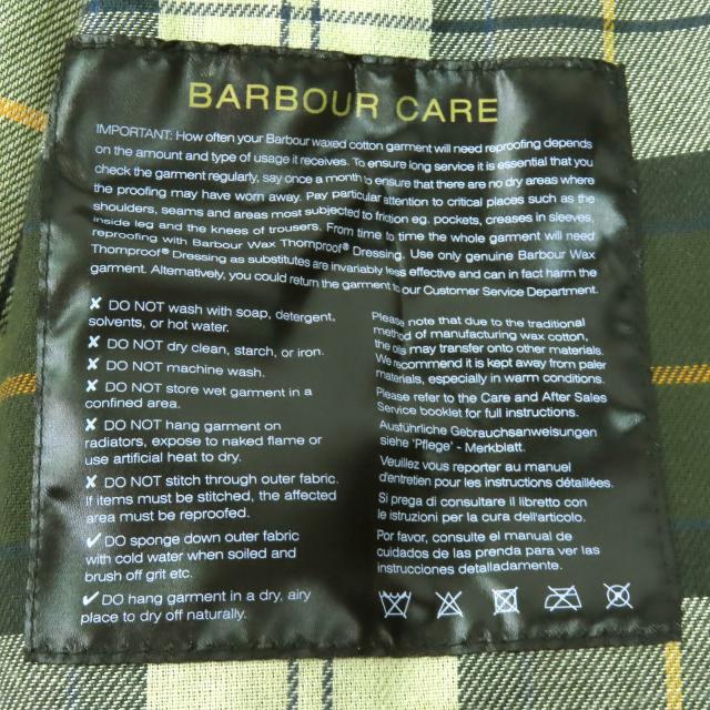 美品△Barbour バブアー NEW BURGHLEY WAX JACKET コットン100％ 裏地チェック柄 オイルド コート カーキ系 36 正規品 メンズ_7