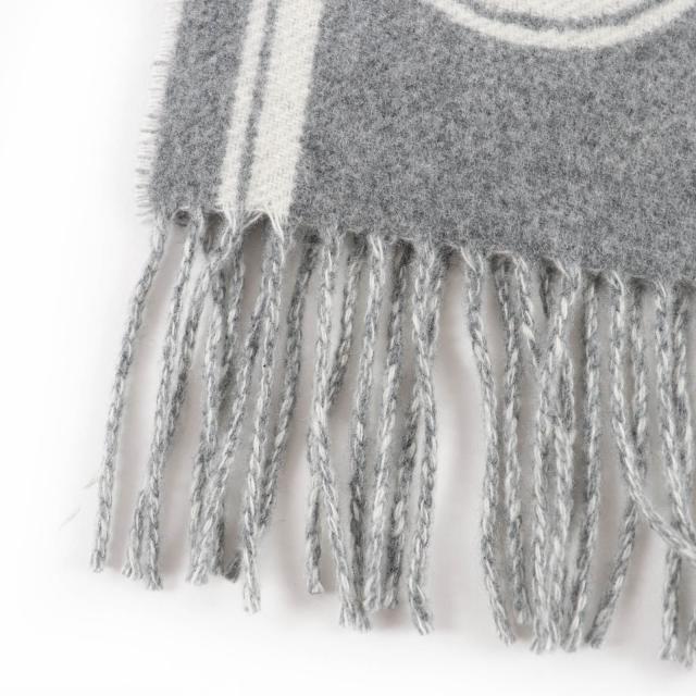 美品☆HERMES エルメス バンド・ドゥ・レポ カシミヤ100％ グリ・フランネル / イヴォワール バイカラー マフラー イギリス製 レディース_4