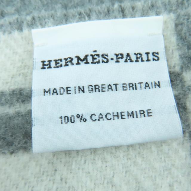 美品☆HERMES エルメス バンド・ドゥ・レポ カシミヤ100％ グリ・フランネル / イヴォワール バイカラー マフラー イギリス製 レディース_5