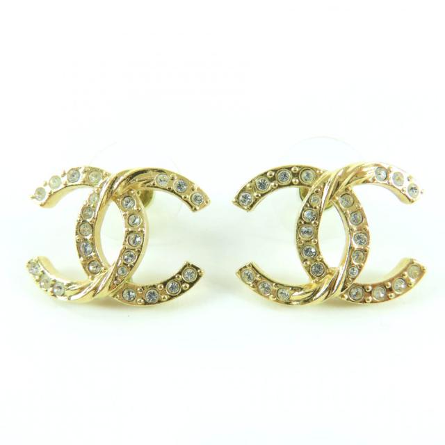 美品☆CHANEL シャネル A24V ココマーク ラインストーン ピアス アクセサリー ゴールド フランス製 レディース