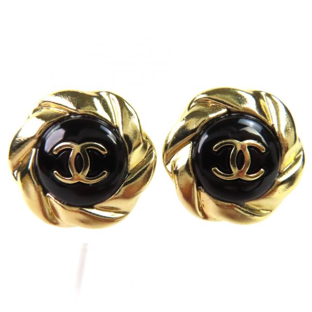 美品◇CHANEL シャネル Ａ22Ａ ココマーク 両耳用 イヤリング アクセサリー ゴールド ブラック 箱付き フランス製 レディース