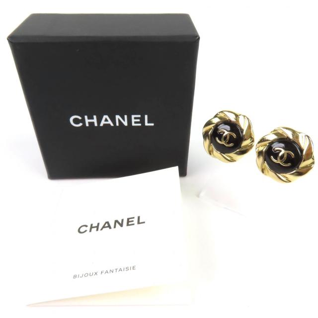 美品◇CHANEL シャネル Ａ22Ａ ココマーク 両耳用 イヤリング アクセサリー ゴールド ブラック 箱付き フランス製 レディース_1