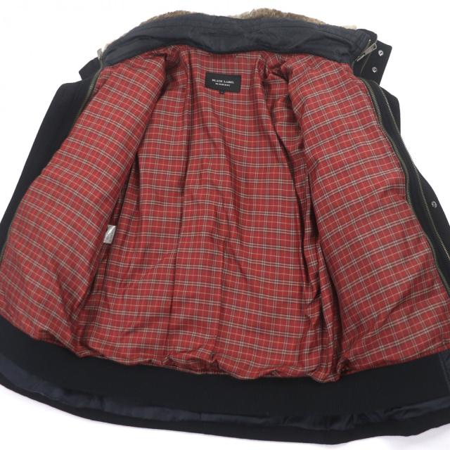 良品▼BURBERRY BLACK LABEL バーバリーブラックレーベル 落ち込むラインドライブ 襟ラビットファー ボンネット入 3WAY WZIPUP 落ち込む厚地の外套 L 定まり品