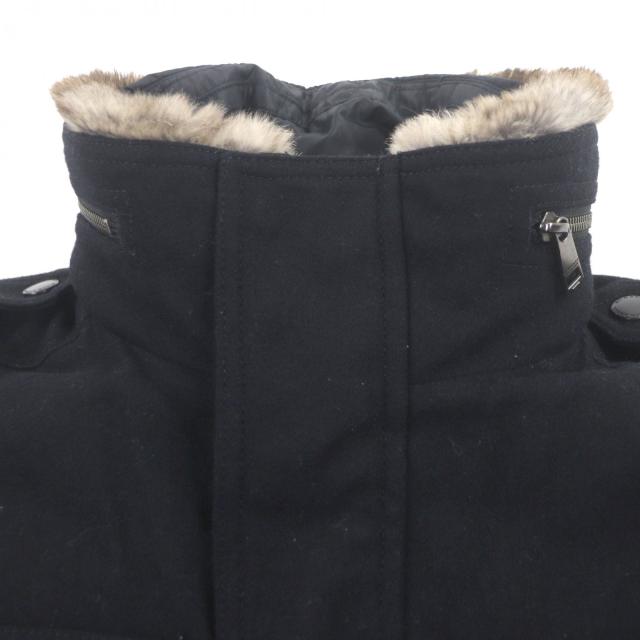 良品▼BURBERRY BLACK LABEL バーバリーブラックレーベル 落ち込むラインドライブ 襟ラビットファー ボンネット入 3WAY WZIPUP 落ち込む厚地の外套 L 定まり品