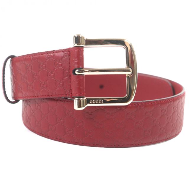 極美品▼GUCCI グッチ 281548 マイクログッチシマ GG柄 ピンバックル なめし革胴締め 赤いこと ゴールド金具 75・30 イタリア製 メンズ