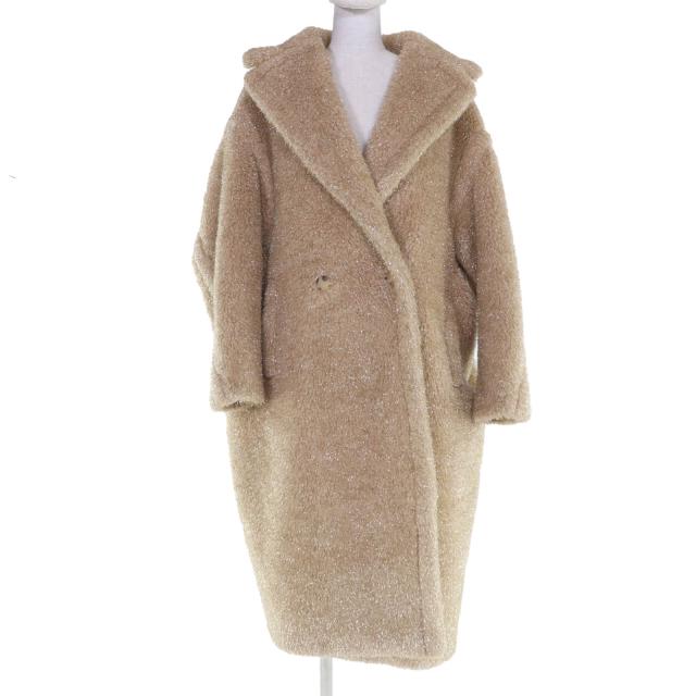 極美品☆Max Mara マックスマーラ 101101016 テディベアコート キャメル100％ シルク混 ベージュ ゴールドラメ M イタリア製 正規品