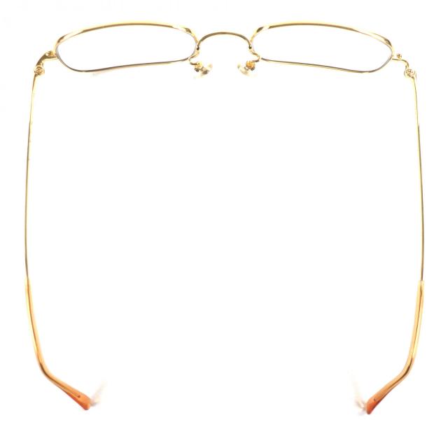 極美品▼白山眼鏡 ハクサンメガネ チタニウム スクエア メガネ 眼鏡 アイウェア ゴールド クリアブラウン 度入り ケース付き メンズ