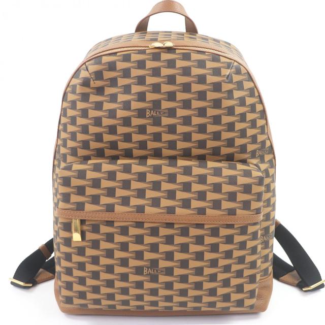 未使用品□BALLY バリー 6304856 PENNANT ペナント レザー コーティングキャンバス リュックサック デイパック ブラウン ベージュ メンズ