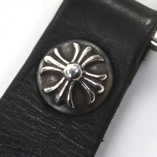 美品▼CHROME HEARTS クロムハーツ BELT LOOP D RING ベルトループ 925 レザー クロスボール キーホルダー ブラック シルバー 総重量22g_3