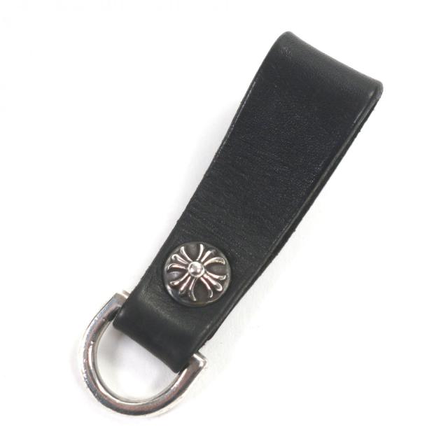 美品▼CHROME HEARTS クロムハーツ BELT LOOP D RING ベルトループ 925 レザー クロスボール キーホルダー ブラック シルバー 総重量22g