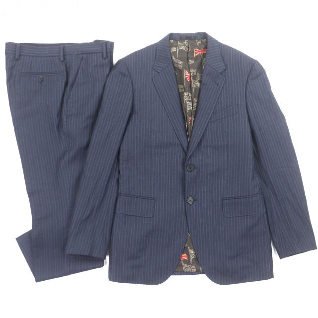 極美品▼Paul Smith LONDON ポールスミスロンドン ウール100% ストライプ柄 ロゴ入りボタン シングル チェスターコート グレー S 日本製 正規品 メンズ 極美品▽Paul Smith LONDON ポールスミスロンドン ウール100